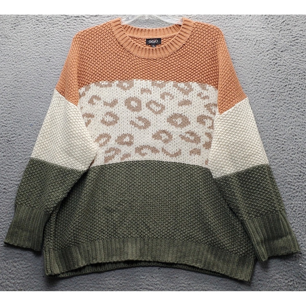 GiGio Sweater Womens Large Multi Colorblock Knit Long Sleeve Crew Neck Pullover